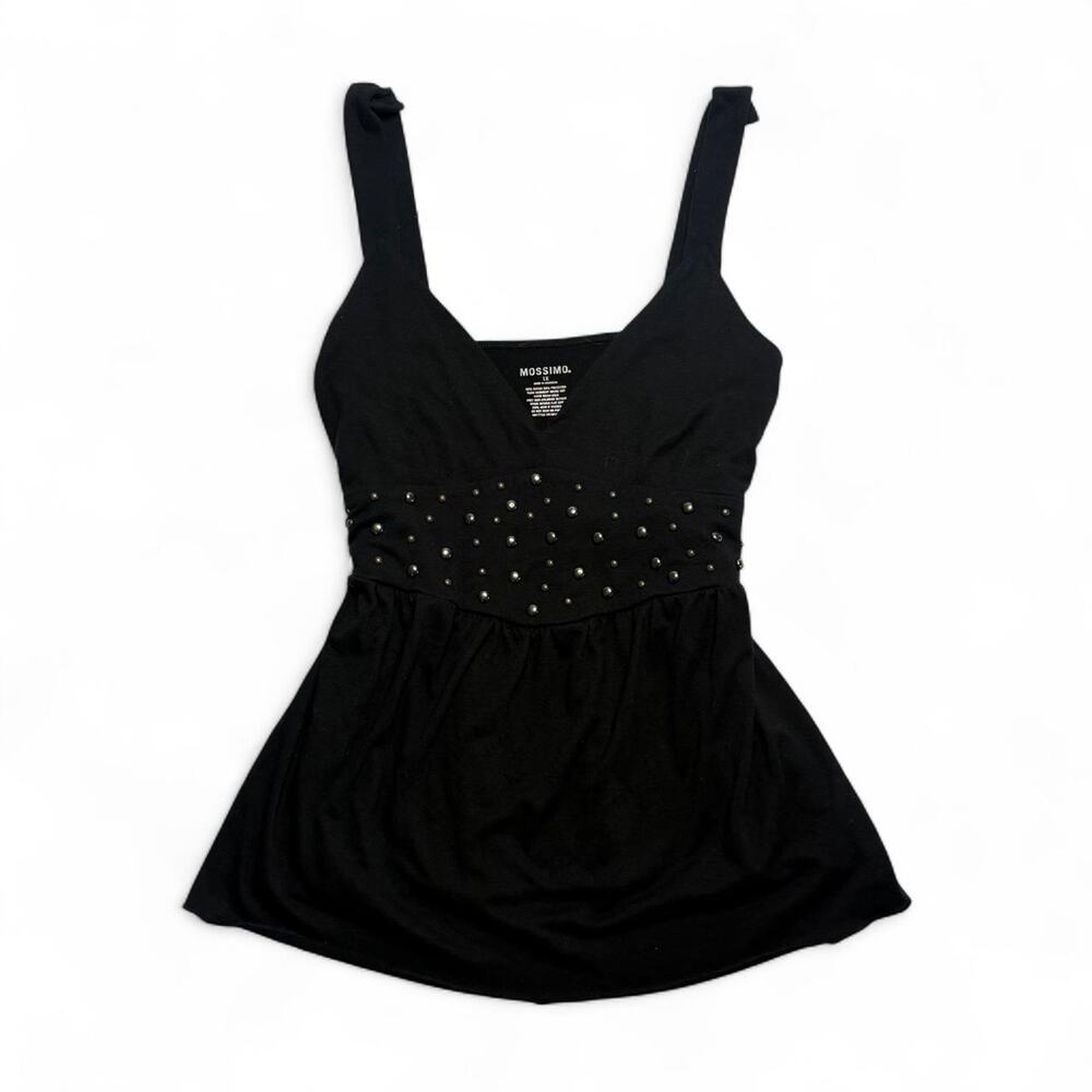Y2K baby doll top with  Black Studded  detail Tank Top with Silver Studs Size 1X